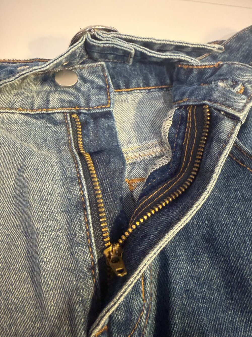 Cider Two Tone Denim Mini Skirt Belted Y2K Colorblock Frayed Hem Jean Skirt M - Picture 6 of 10